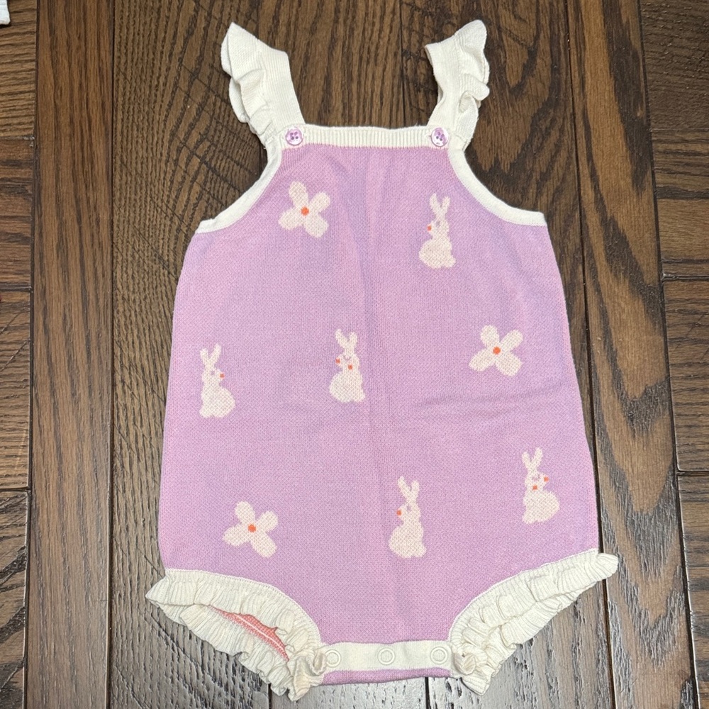 Cat & Jack Pink and Cream Bunny Knit Romper